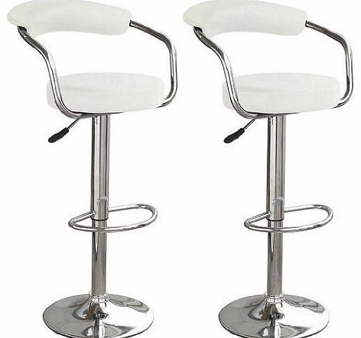 2 x TOLEDO FAUX LEATHER AND CHROME BAR KITCHEN STOOLS (WHITE)