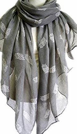 ladys Fashion Owl Paris Yarn Scarf, Gray