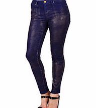 Purple and gold cotton blend denim jeggings