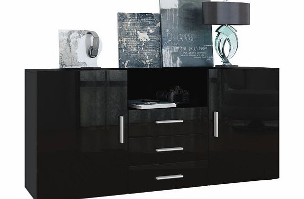 Vladon Sideboard Chest of Drawers Skadu in Black / Black High Gloss