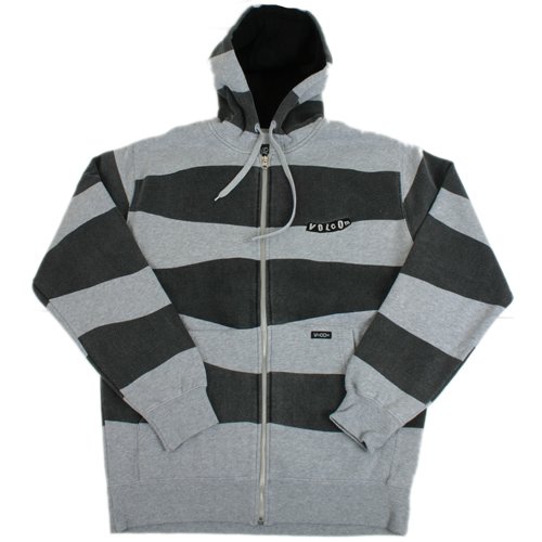 Mens Volcom Curve Striped Full Zip Hoody Heather Grey