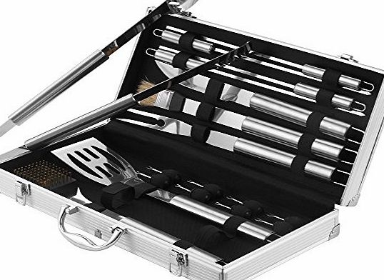 VonShef 18 Piece Stainless Steel BBQ Utensil Set   FREE Aluminium Carry Case