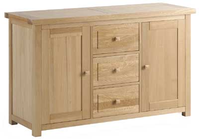 Oak 3 Drawer 2 Door Triple Sideboard