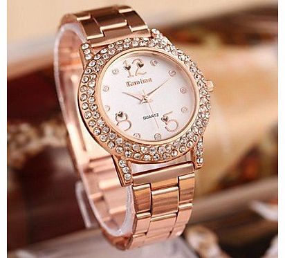 Womens Fashion Heart Rhinestones Steel Belt Watch ( Color : Rose Gold , Gender : For Lady )