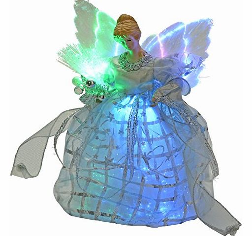 30 cm Fibre Optic Christmas Tree Topper Angel, Silver