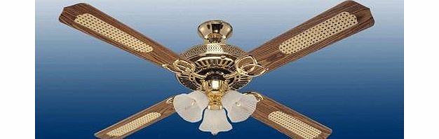 Westinghouse Monarch Trio 132 cm/ 52-inches Ceiling Fans, Polished Brass-Oak Cane/ Mahogany