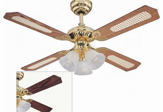 Westinghouse Princess Trio 105 cm/ 42-inches Ceiling Fans, Polished Brass-Oak Cane/ Mahogany