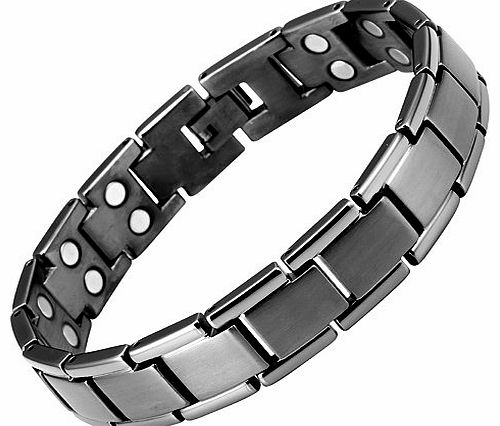 Mens Gunmetal Titanium Double Row Magnetic Bracelet In Black Velvet Gift Box + Free Link Removal Tool