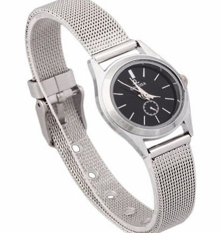 Most Popular Fashion Simple Black Dial Slim Silver Mesh Bracelet Quartz Womans Girls ladies Wrist Watch