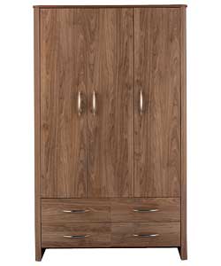 3 Door 4 Drawer Wardrobe - Walnut