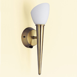 Wofi Lighting Leika Modern Coloured Brass Wall Light With A White Glass Shade