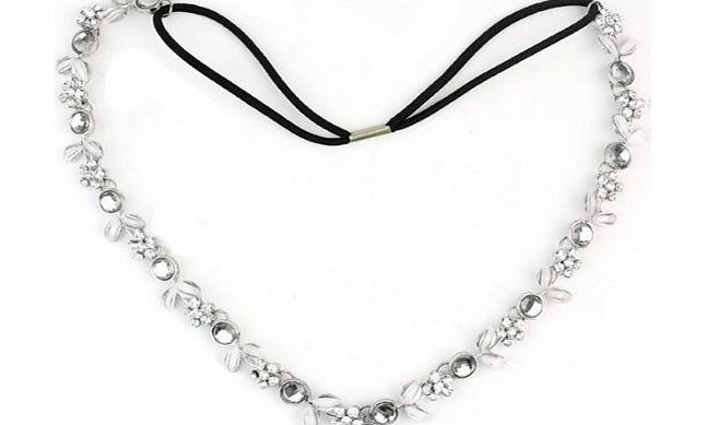 TM) Fashion Women Silver Rhinestone Crystal Flower Hair Band / Elastic Headband-Silver With Womdee Accessory