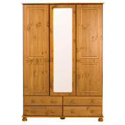 Triple Wardrobe with Mirror, Antique Pine