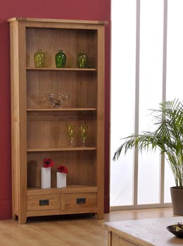 Varka 3 Shelf 2 Drawer Bookcase in White Oak