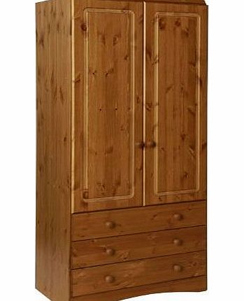 Stockholm Pine 2 Door 3 Drawer Combi Wardrobe - 2 Door Wardrobe with 3 Drawers - Pine Bedroom Furniture - Pine Finish