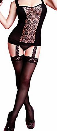 New Sexy Erotic Ladies Black Lace Lingerie Sets Sleepwear Babydoll Underwear Body Stocking Bodysuit Nightwear With Suspenders (One Free Size, Black)