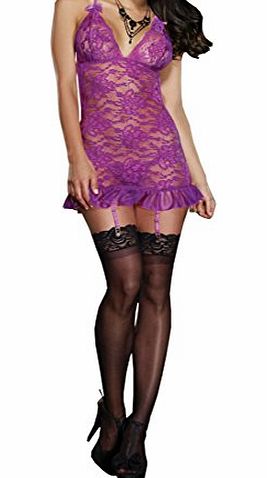 Womens Sexy Lingerie Underwear Set Lace Sheer Halterneck Backless Bowknot Babydoll Nightdress with G-String (One Free Size, Purple)