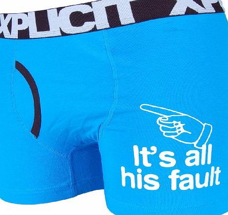 Funny His Fault Novelty Boxer Shorts Blue L