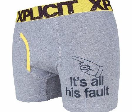 Funny His Fault Novelty Boxer Shorts Grey M