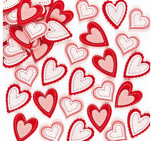 3D Heart Felt Stickers - Pack of 50