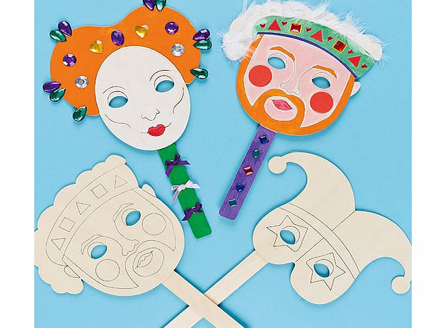 Tudor Wooden Stick Masks - Pack of 3