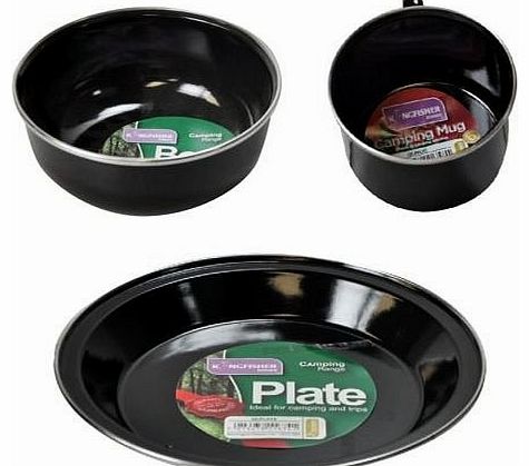 Enamel Camping Caravan Dining Set Cup Bowl Dish Plate Outdoor Hiking Fishing Tin