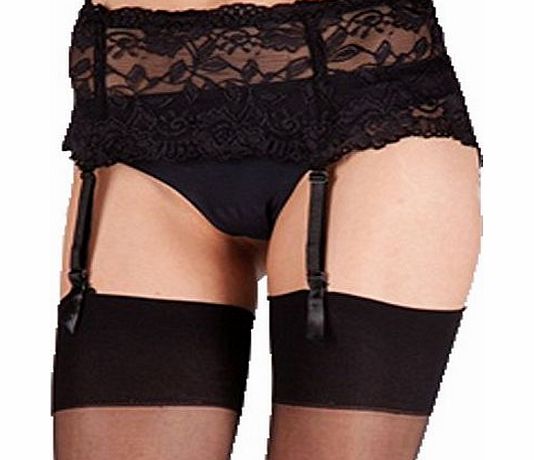 Yummy Bee Lingerie Deep Lace Suspender Garter Belt Plus Size 6 - 16   Lace Stockings Lace Bridal (Black, 8)