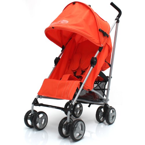 NEW BUGGY STROLLER PUSHCHAIR WITH LARGE SUN CANOPY HOOD - ZETA VOOOM - Orange with Rain Cover